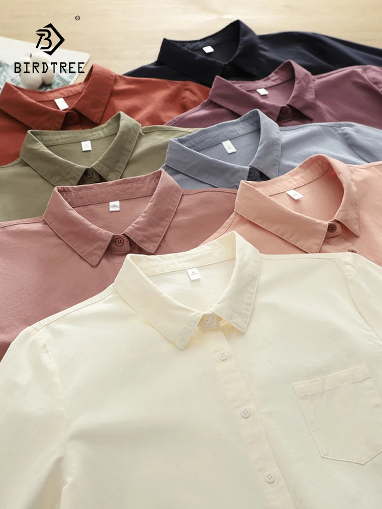 

New 2025 Autumn Cotton Long Sleeve Brushed Shirt, Women Turn-down Collar Solid, Mori Girl Fashion Casual Loose Blouse T5N626CC