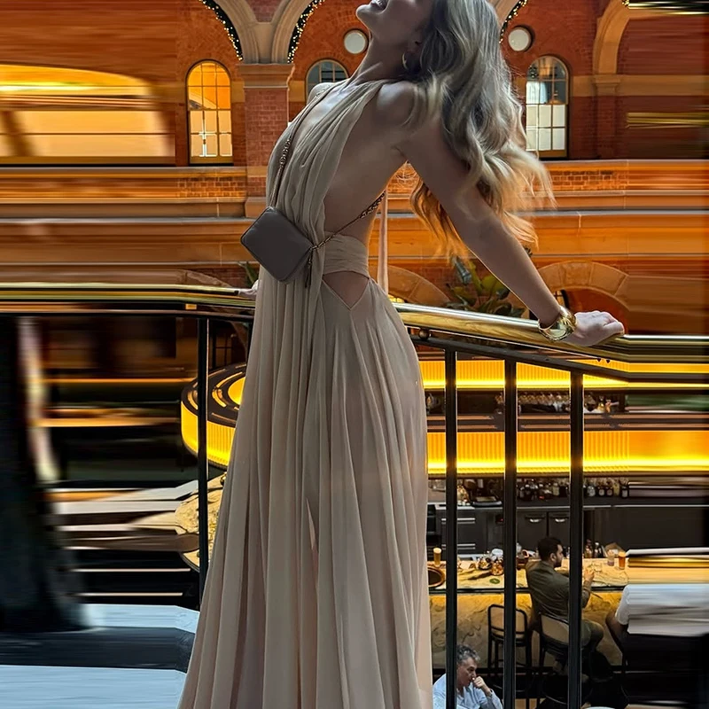 Mode pleine longueur robe de soirée de Gala robes de luxe femmes taille haute robe de soirée élégante col en V maille dos nu robe de soirée