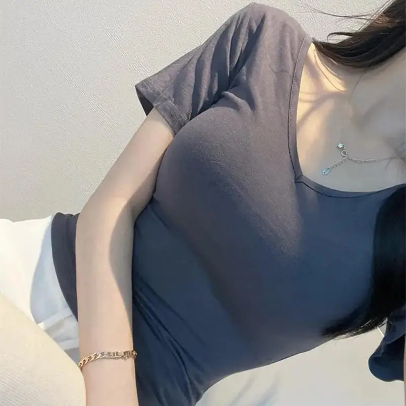 슬림핏 반팔 티셔츠 여성 여름 2025 신상 V넥 시스루 패션 한국 버전 면 혼방 니트 탑