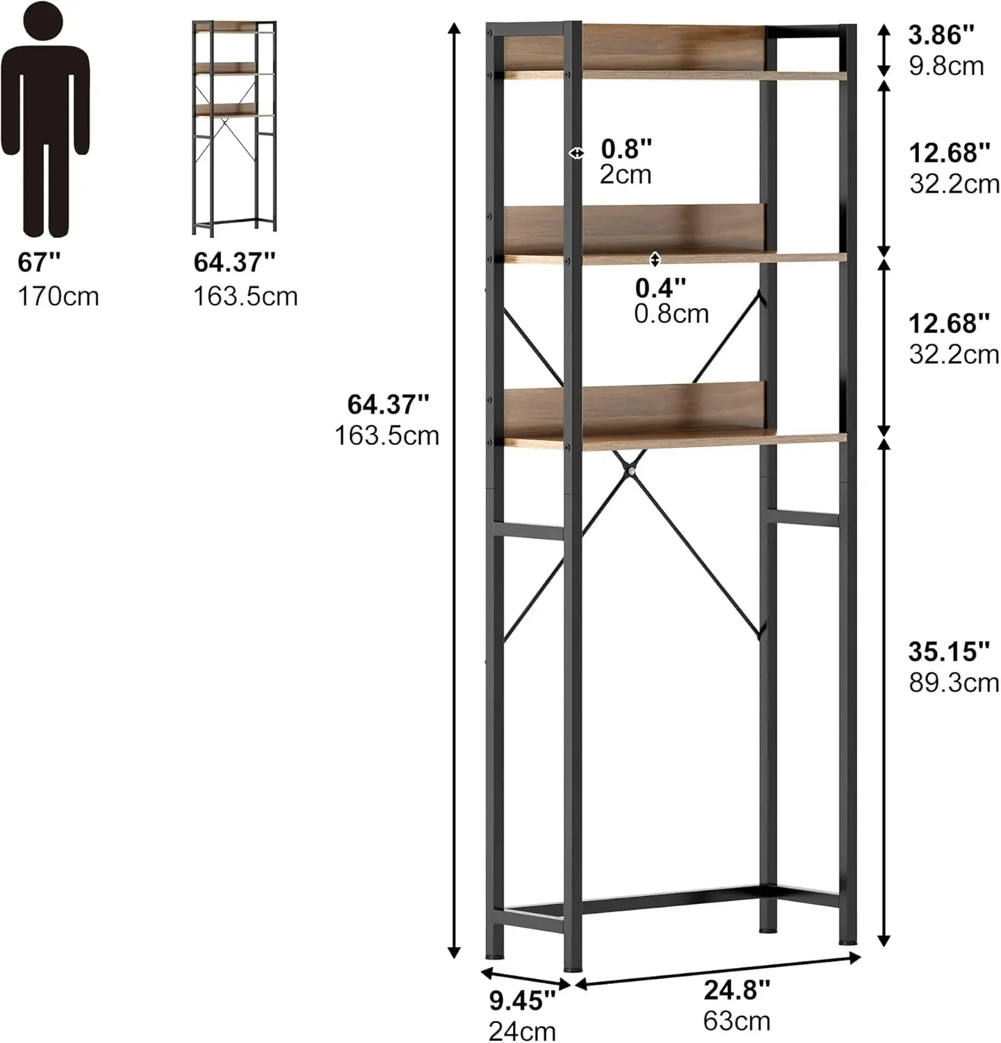 3-Tier Freestanding Bathroom Storage Rack, Over The Toilet Storage Rack, Space Saver Bathroom Organizer