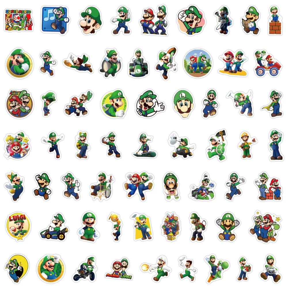 63Pcs/Set Super Mario Bros Stickers Kawaii Luigi Skateboard Bicycle Guitar Laptop Waterproof Stiker Anime Stickers Graffit