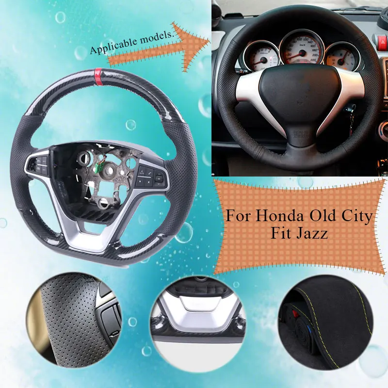 

Глянцевый чехол из углеродного волокна «сделай сам», оригинальный автомобильный чехол на руль для Honda Old City Fit Jazz, устойчивый к царапинам, роскошная ручка на руль