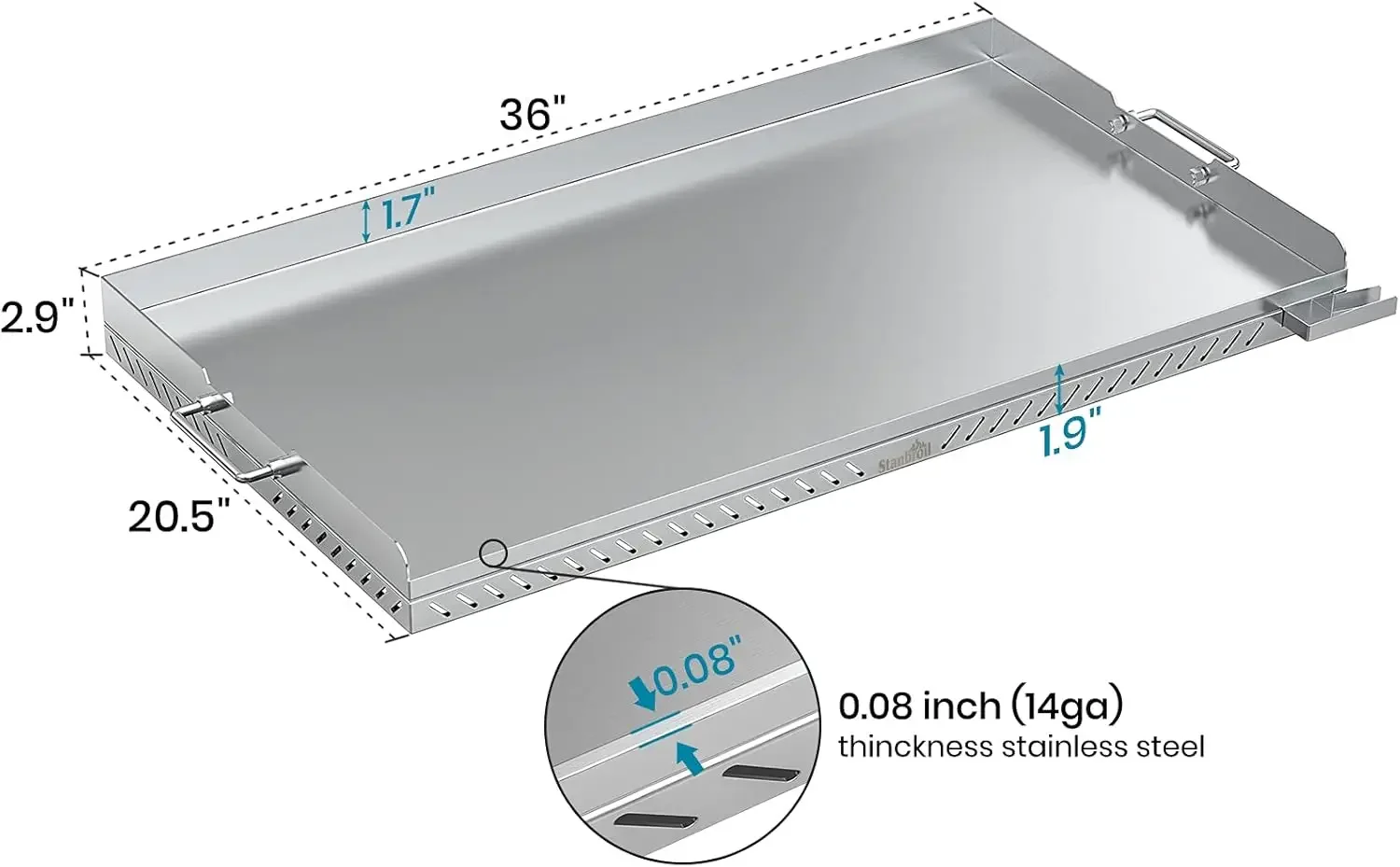 US WarehouseStainless Steel Flat Top Gas Grill Griddle for Blackstone 4 Burner Propane Fueled Grill Front Grease Management Syst
