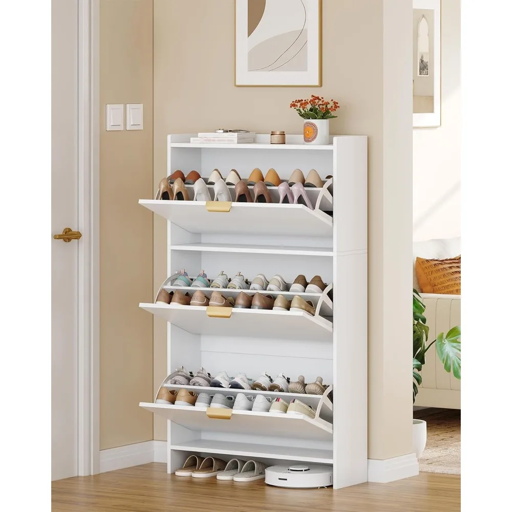 

Shoe Cabinet with 3 lip Ders, Narrow Hidden Shoe Storage Cabinet with Adjustable Shelves, 18-24 Pairs, Narrow Shoes Organizer Ca