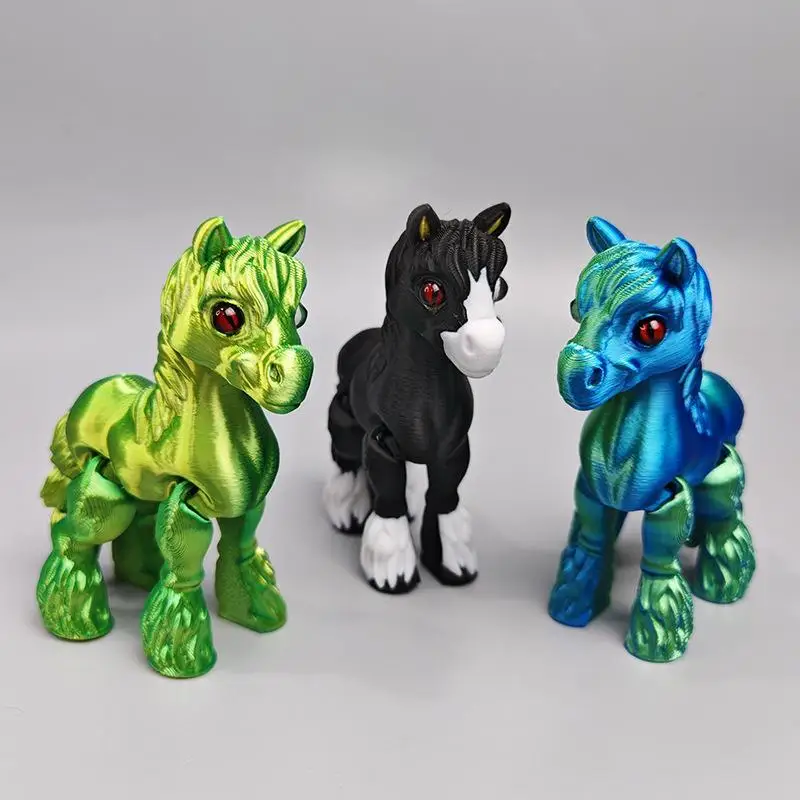 1pc Random Color All-in-one Molding 3D Printed Horse Simulated Statue Cute Horse Joint Tail Movable Figurine Office Decor