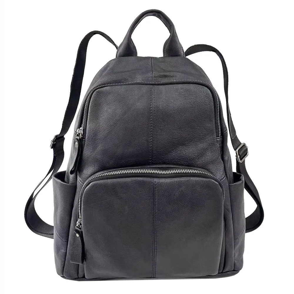 

Casual Genuine Leather Backpack Woman Black Cow Leather Bagpack Anti theft Ladies Double Shouder Bag