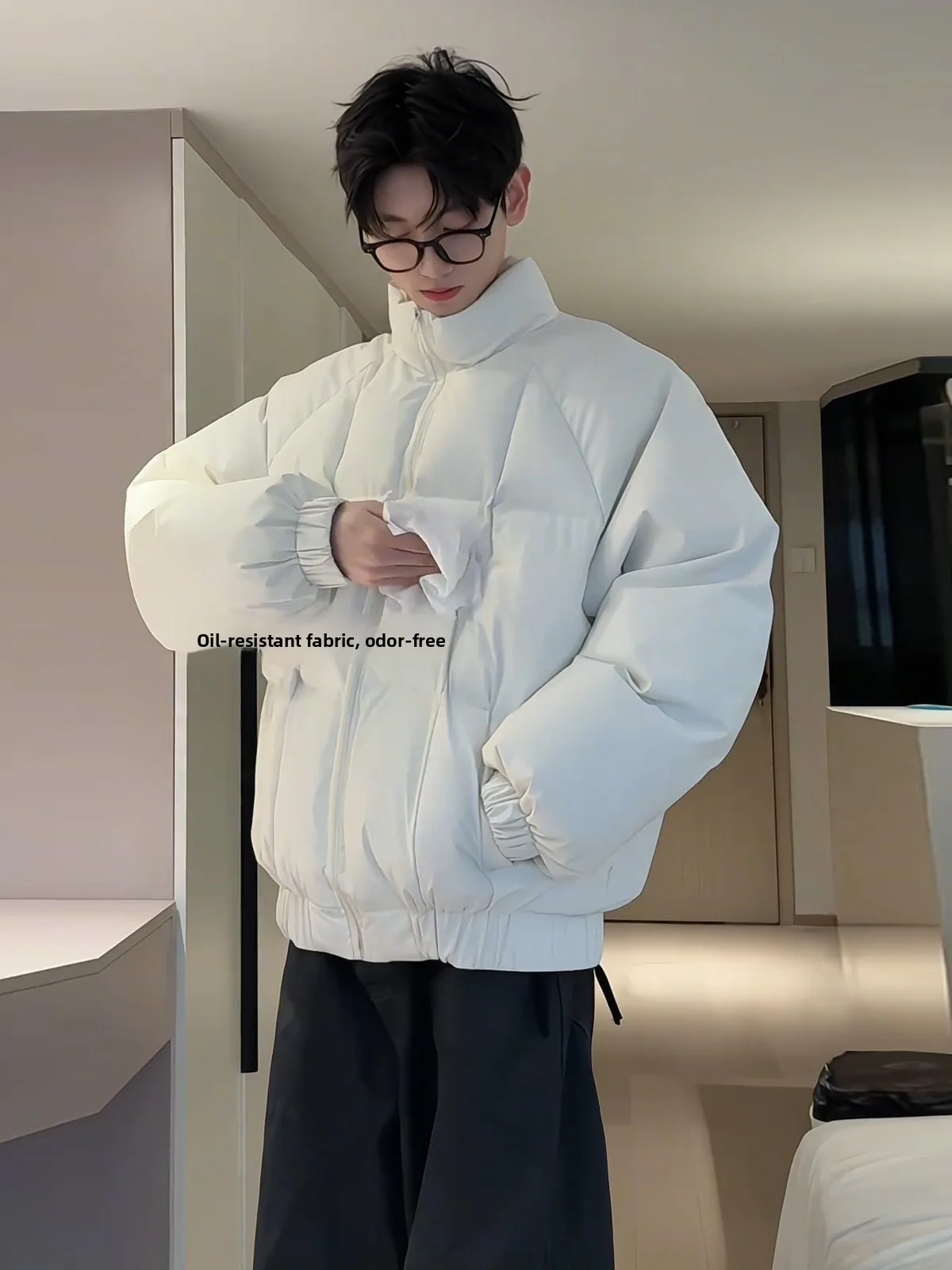 

Winter Thiened PU Leather Men's Padded Coat Casual Ci Outfit Windproof Warm Oil-resistant Bread Sle Jaet for Couples