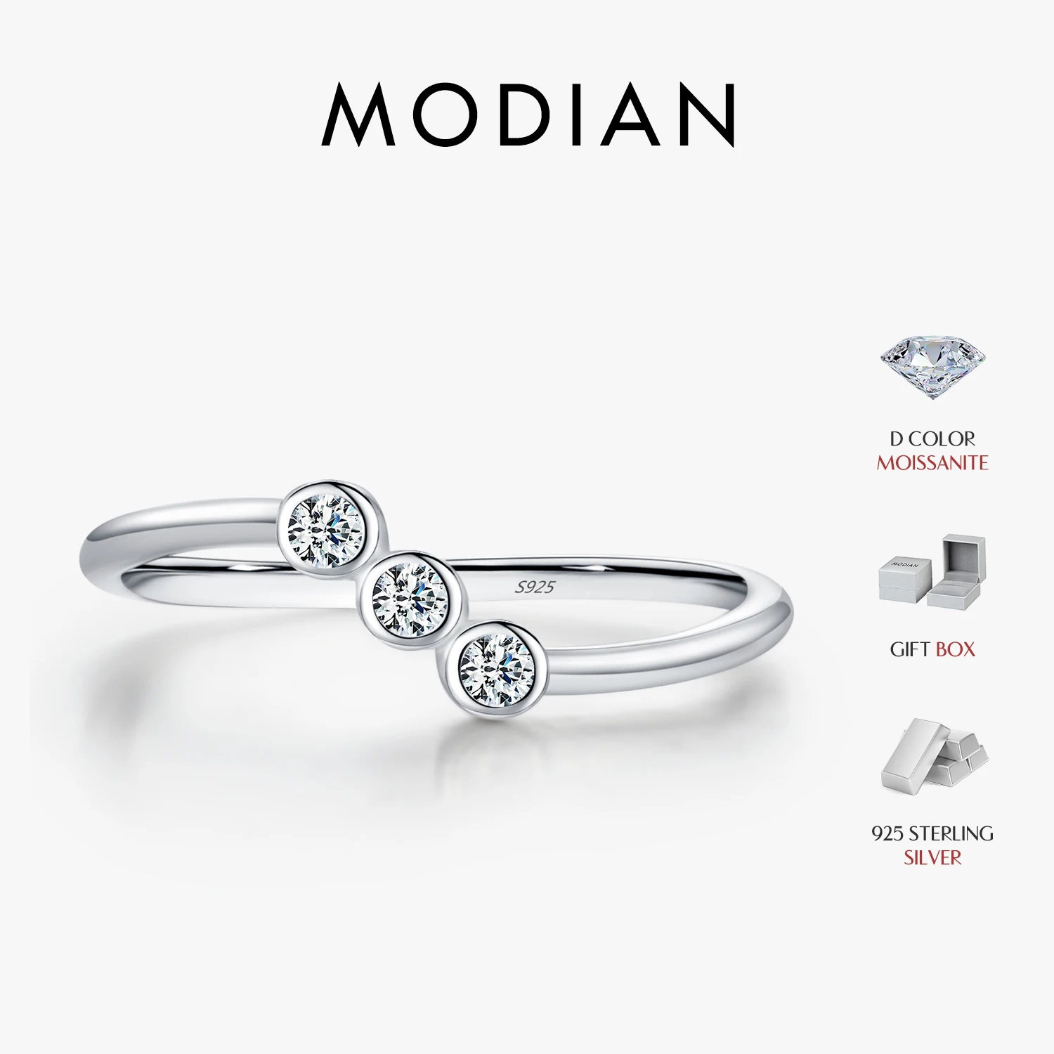 MODIAN D Color Moissanite Lab Diamond Rings 925 Sterling Silver Irregular Line Stackable Fashion Ring For Women Fine Jewelry