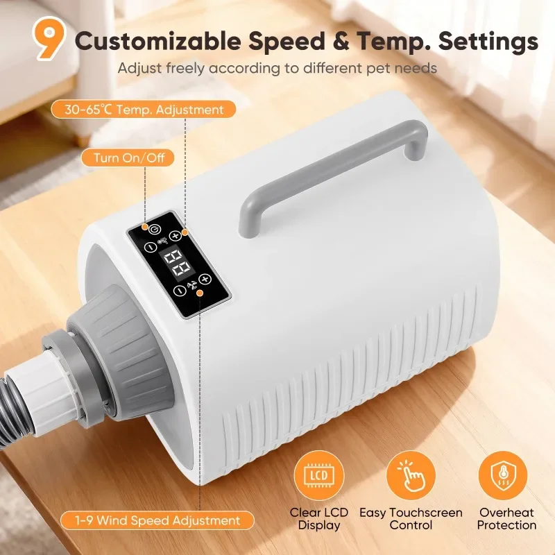 Pet Grooming Vacuum 2100W High-Speed Dog Grooming Kit with 9 Levels Pet Hair Dust Cup Dog Brush for Pet Hair Vacuum Cleaner