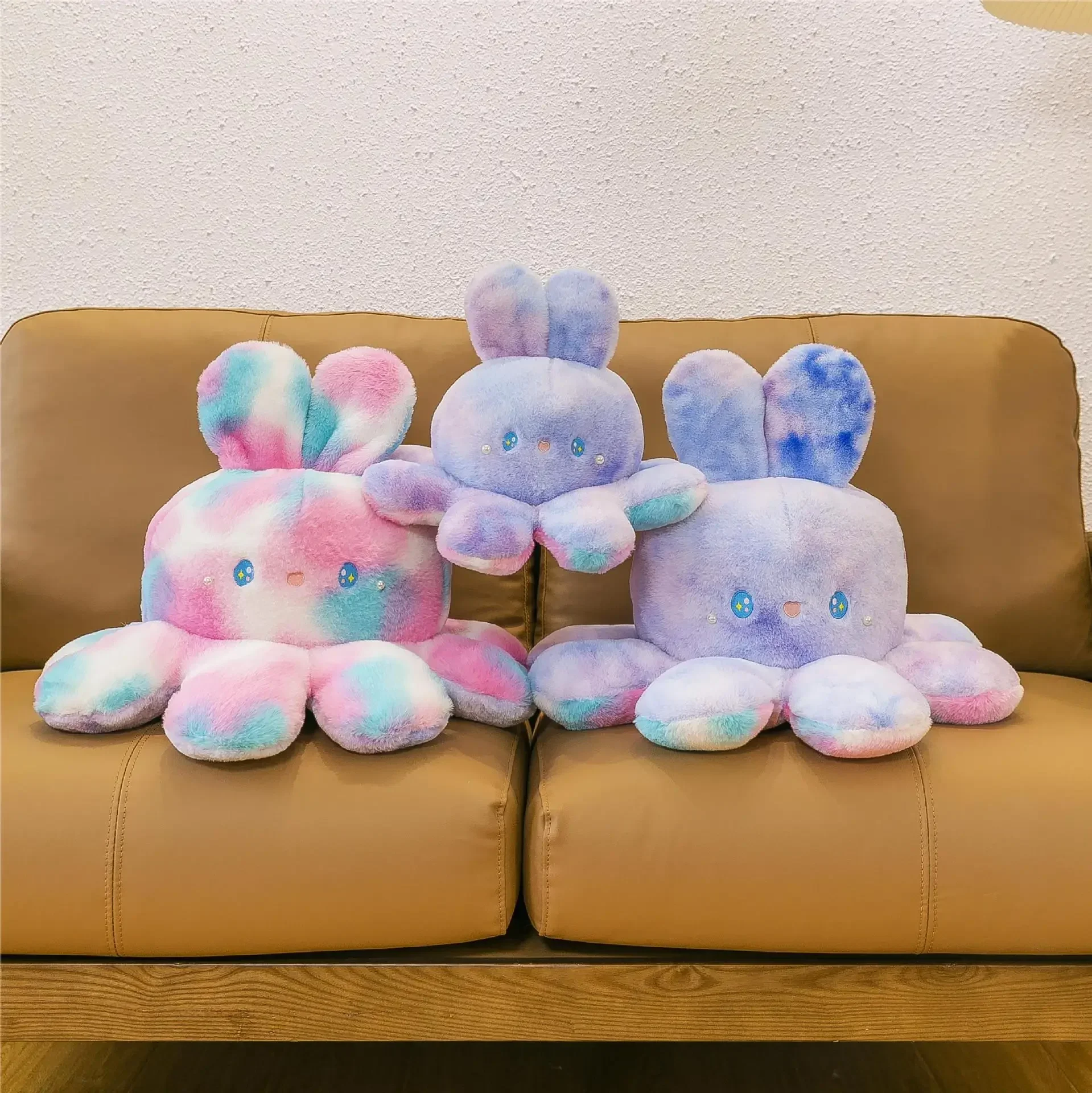 35～50cmフリップオーバータコうさぎぬいぐるみ　表情が変わる両面フリップタコぬいぐるみ　抱き枕　うさぎ布人形