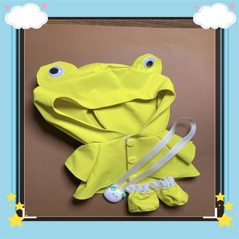 Vestido de día lluvioso de cosplay de rana de 20 cm, lindo vestido de muñeca de juego de muñeca de peluche intercambiable