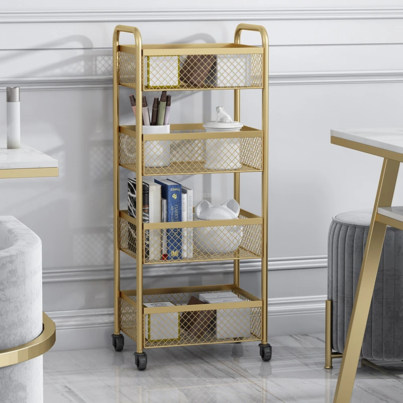 

Light Luxury Beauty Salon Wrought Iron Salon Trolleys Modern Salon Furniture Home Rack with Wheels Barber Shop Mobile Tool Cart