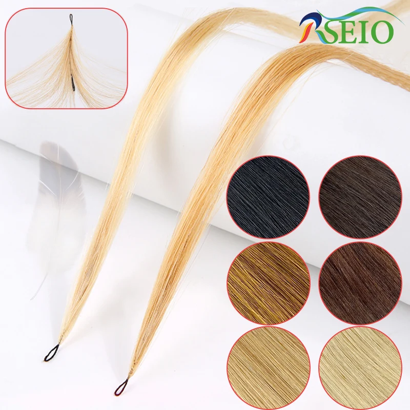 

RSEIO Second Feather hair extensions Natural Real Human Hair Microring Hair Extensions Brown Blonde Color 0.8g/Strand Straight