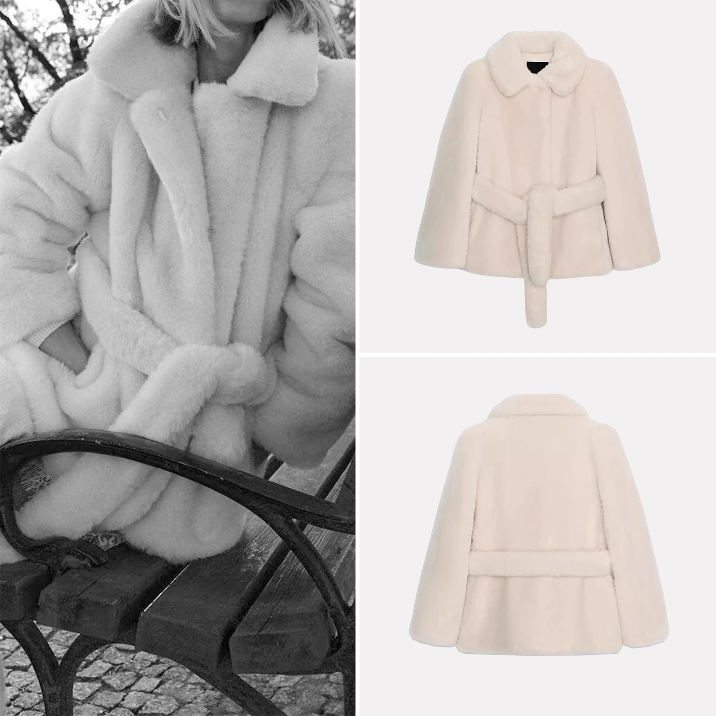 

Модное пальто с эффектом искусственного меха и поясом, женское, свободного кроя, с длинными рукавами, для повседневной носки, осень 2025, новинка Z