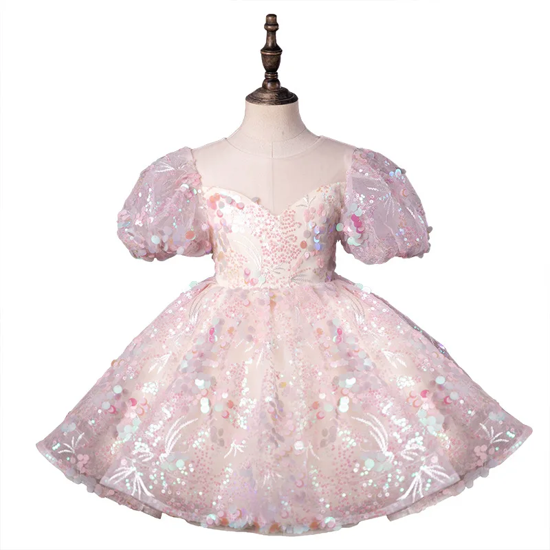 Neue rosa kurze oder langärmlige Blumen mädchen Kleid Frist Brithday Party Kommunion Kleid formelle Anlass Kleidung handgemachte Kinder Rock