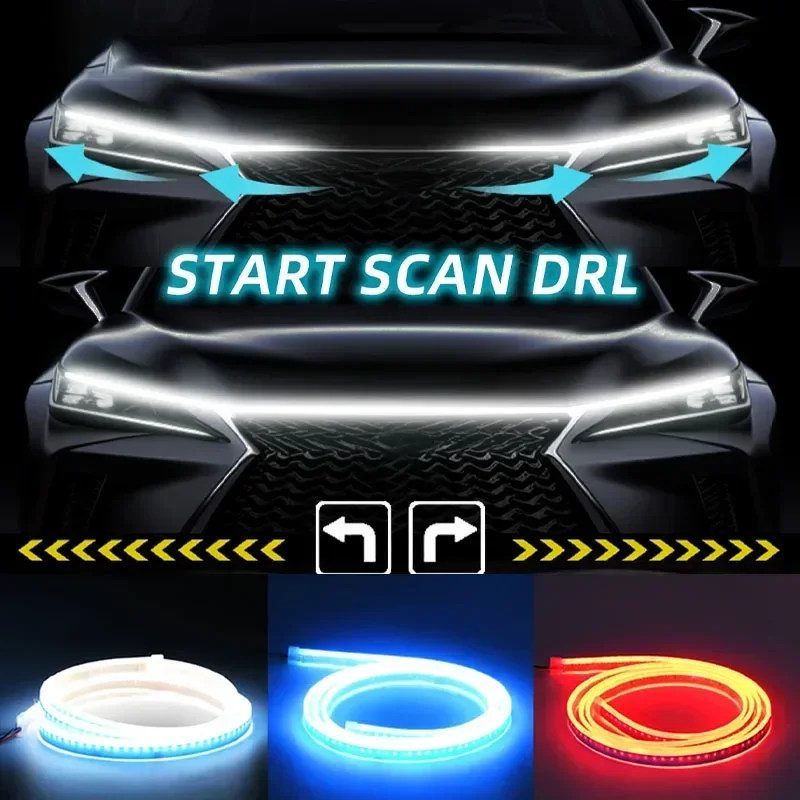 

LED Car Hood Decorative Light Strip Start Scan Dynamic Ambient Light Car Daytime Running Light DRL With Turn Signal Lamp 12V