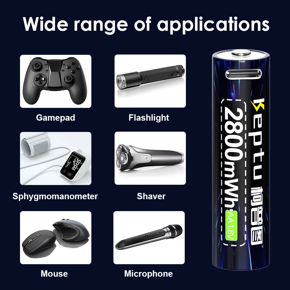 1.6V AA Ni-Zn 2-8PCS rechargeable battery 2800mWh Ni-Zn USB battery with TYPE-C charging cable suitable for toys