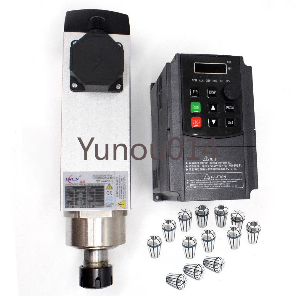 Square Air Cooled Spindle Motor, 220 V, 380V, 18000RPM, + 1.5KW VFD ER20 Collets Kit for CNC Milling Wood Router Engraving 1.5KW