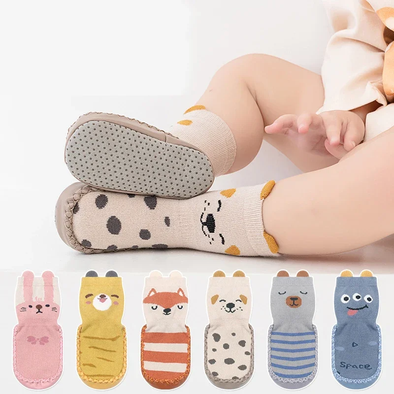 Baby Boys Girls Toddlers Anti Slip Slipper Shoes Cute Kids Children Grip Floor Walking Indoor Short Cotton Socks Spring Autumn