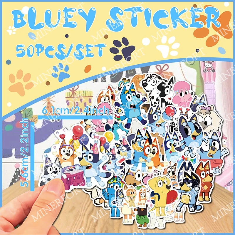 50 Uds. Bluey dibujos animados Paster combinación animación familiar DIY decoración papelería Graffiti calcomanías celebración divertida para la vida diaria