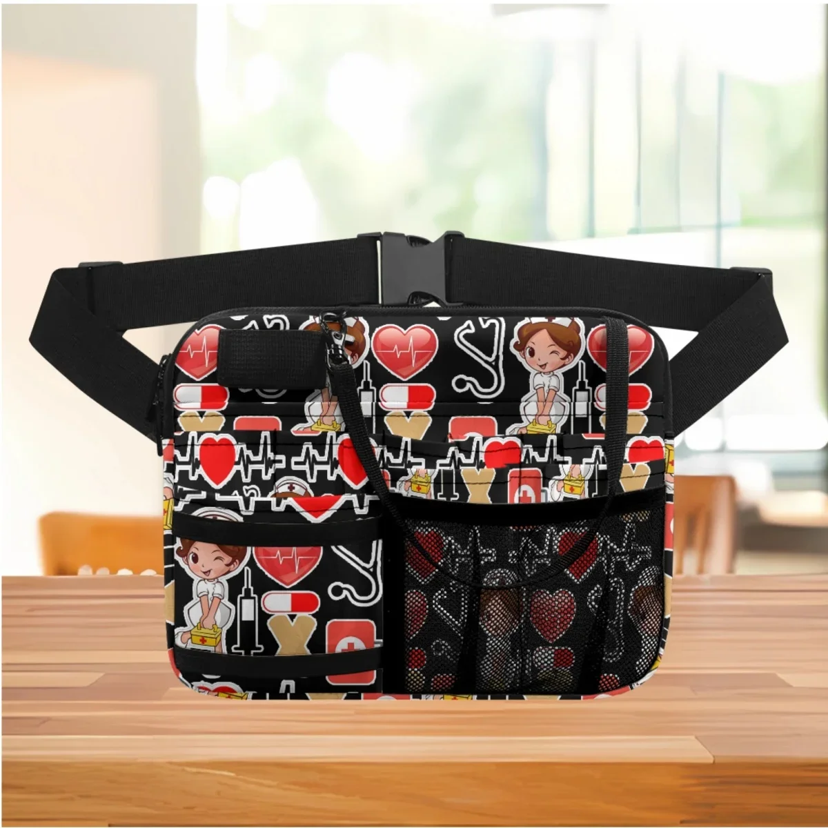 

Luxury Nurse Print Storage Practical Waist Bag Adjustable Medical Pack Female Organizer Pouch for Stethoscopes Bandage Scissor