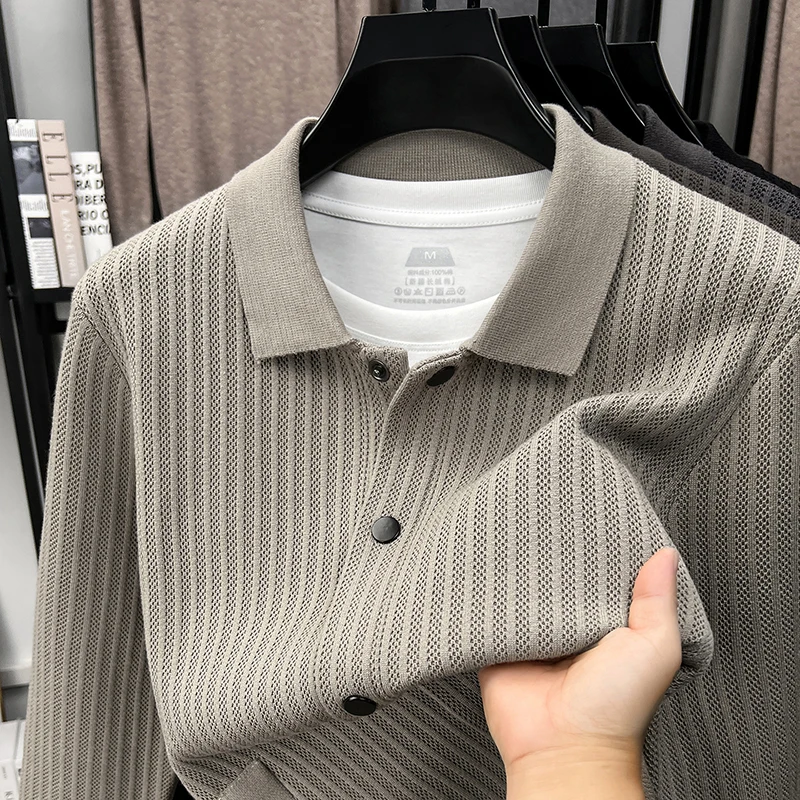 Fashion solid color striped jacquard men's cardigan high-quality luxury knitted comfort pocket new casual leisure sweater coat