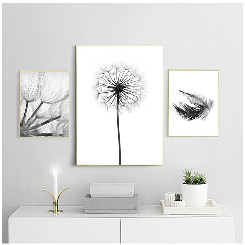 2027Art Modulares Leinwand-Poster Nachttisch-Hintergrund Dekorative Drucke für Zuhause Gemälde Schilfrohr Pusteblume Feder Mädchen Bilder Wanddekoration