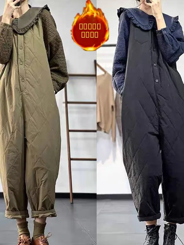 本物の冬用暖かいハーレムワンピース、スイートスレダイヤモンドパターンコットンハイウエストレディースカジュアルパンツ、快適なルーズフィット