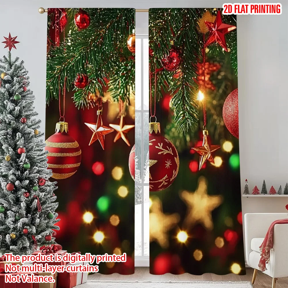 

2pcs 2D flat printing Merry Christmas Popular Curtain Christmas on5 Durable 100% Polyester Fabric Without Electricity Festive