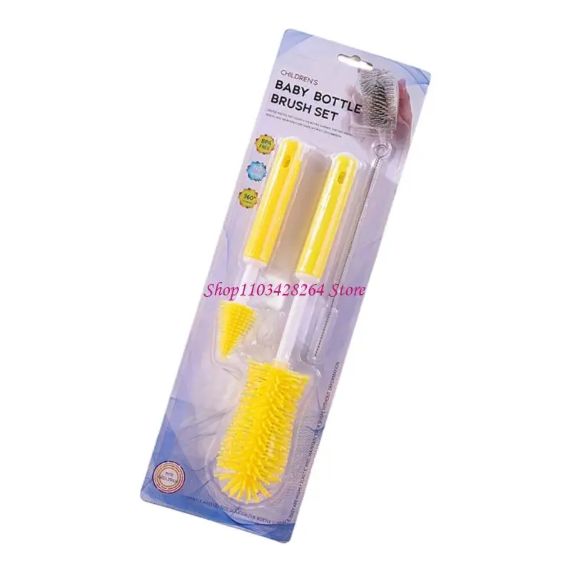 Bộ dụng cụ vệ sinh bình sữa silicon dẻo có thể tháo rời Bàn chải núm vú có thể tháo rời Tay cầm cực dài cho thiết kế bình