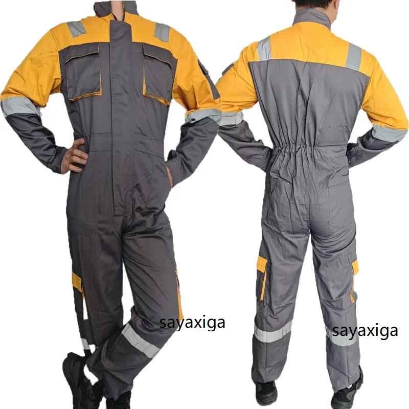 

Защитный комбинезон Hi Vis с воротником-стойкой, рабочий комбинезон с несколькими карманами для механики и фабрики, мужской комбинезон, рабочая униформа