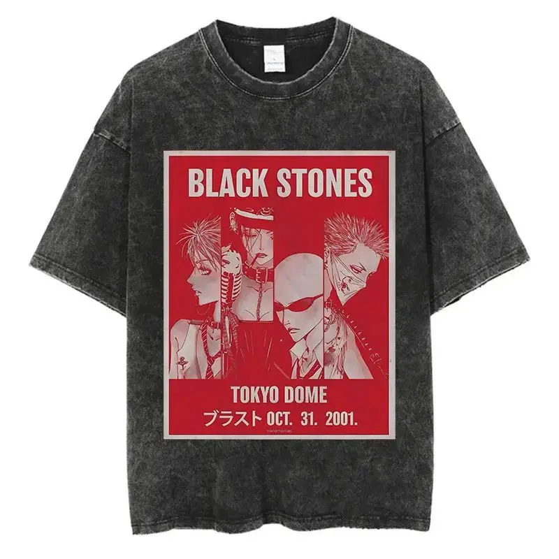 Summer Vintage Casual Tops Harajuku High Street T Shirts Japanese Anime Osaki Nana Printed Vintage Washed Print T-shirt Unisex view 4