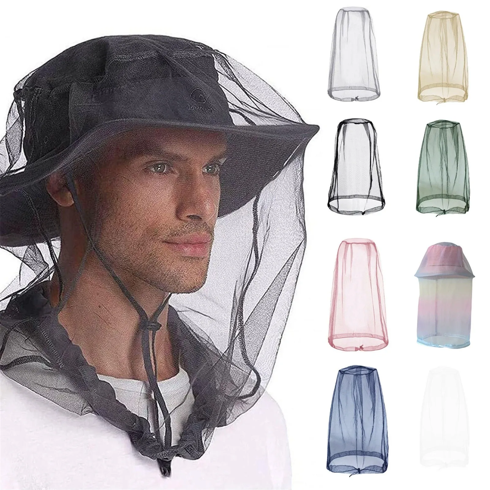 

E5 Outdoor Mosquito Head Mesh Nets Gardening Hat Insect-Proof Hat For Hiking Net Camping Fishing Outdoor Mosquito Head Mesh Nets