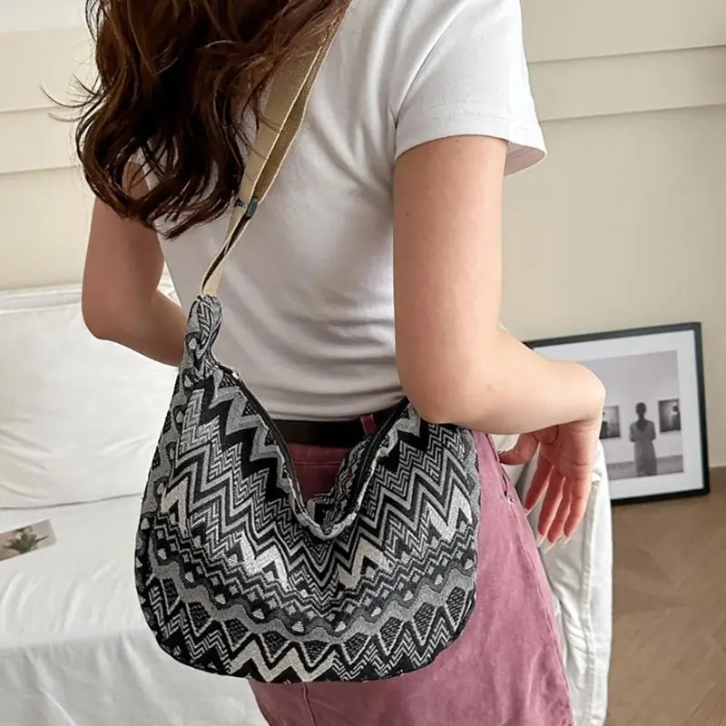 حقيبة Crossbody للنساء والبنات Canvas على الطراز البوهيمي محفظة الكتف الكتف الكبيرة للتسوق والعمل 20ca #4