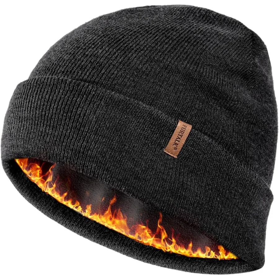 

FURTALK Mens Beanie Fleece Lined Winter Hats Double Layered Stylish Knited Cuffed Plain Hat