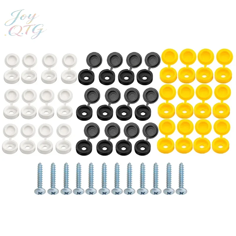 Hot 48/96pcs Car Hinged Cover Cap License Number Plate Fitting Fixing Self Tapping Screw White Black Yellow License Plate Rivet