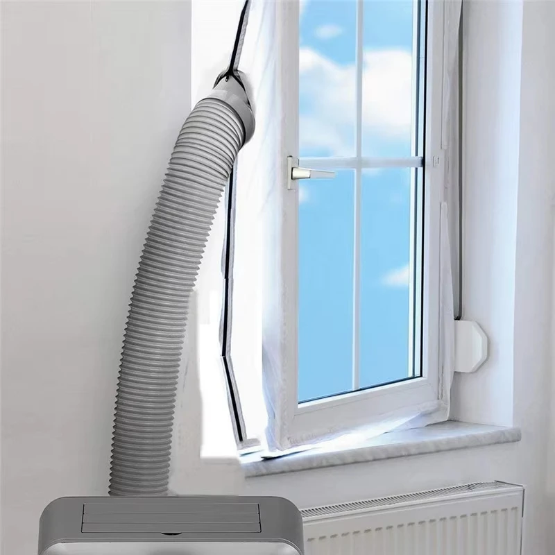 Luftdichtes Fensterbarriereset für mobile Klimaanlage Einheit weiches Stoff Dichtpanel mit Reißverschluss und starkem selbstklebendem Befestigungselement für Hausbelüftung Installation verhindert Heißluftverlust passen – Detail 4