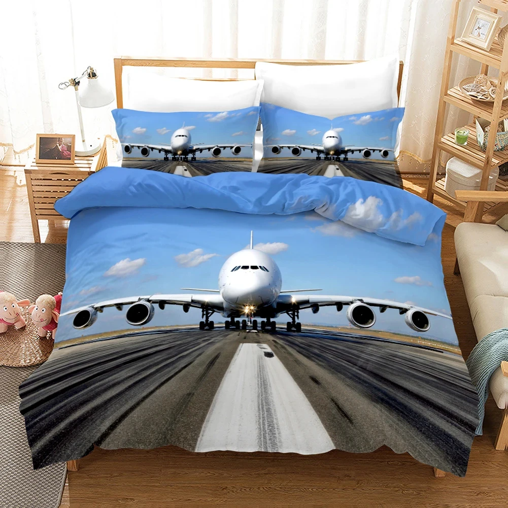 

Aircraft Duvet Cover Flying Plane Bedding Set for Boys Girl Polyester Airplane Print Comforter Cover Double Queen King Size