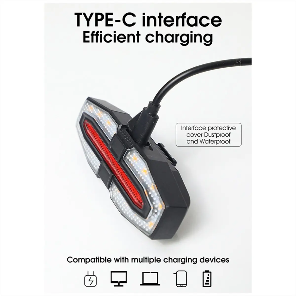 ABMO Bicycle Remote Control Taillight, Turn Signal with Horn, USB Rechargeable Taillight, Night Riding Warning Light Silver