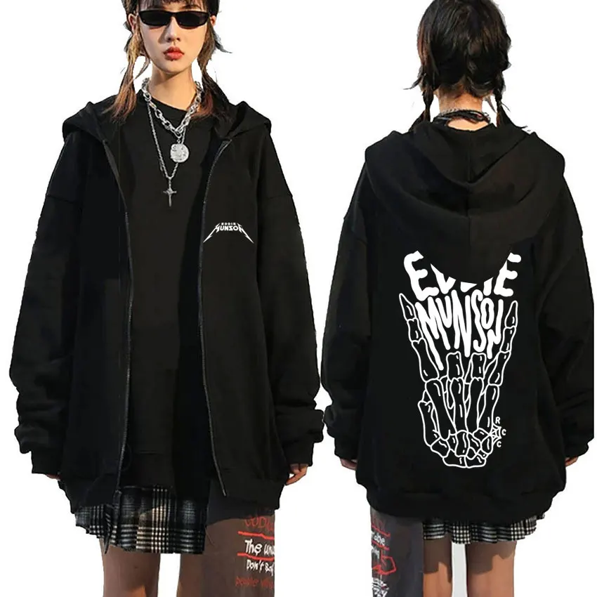 

Eddie Munson Punk Rock Graphic Zipper Hoodie Demogorgon Cannibal Flower Monster Zip Up Jacket Men Fleece Oversize Zip Up Hoodies