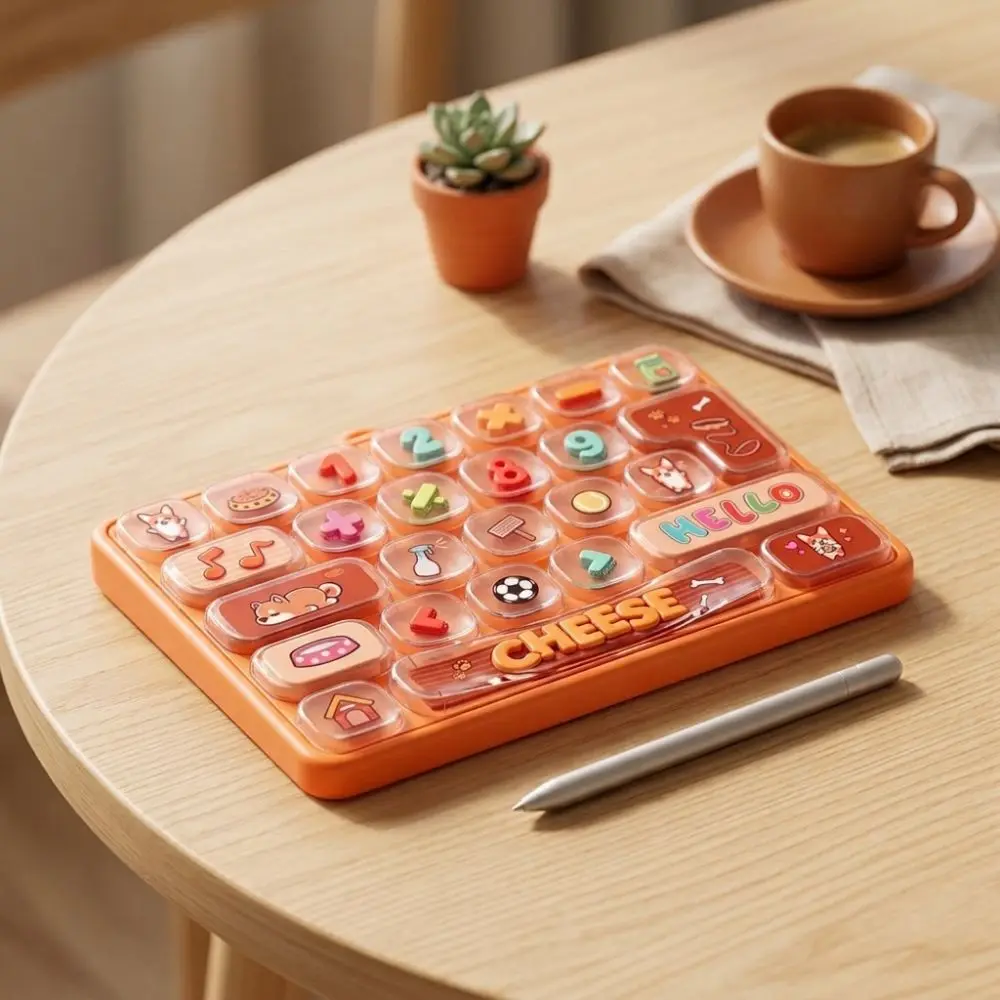 Cartoon 26 Keys Fidget Keyboard Plastic Clickable Keys Fingertip Button Key Ring Animal Patterns Clear Key Sounds