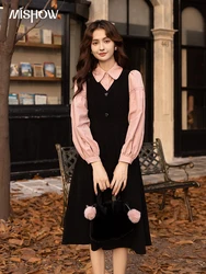 MISHOW Corduroy Strap Dress Autumn Winter French Retro Vneck Sleeveless Mid-Calf Dresses Elegant Solid Blouses MXB43L1246