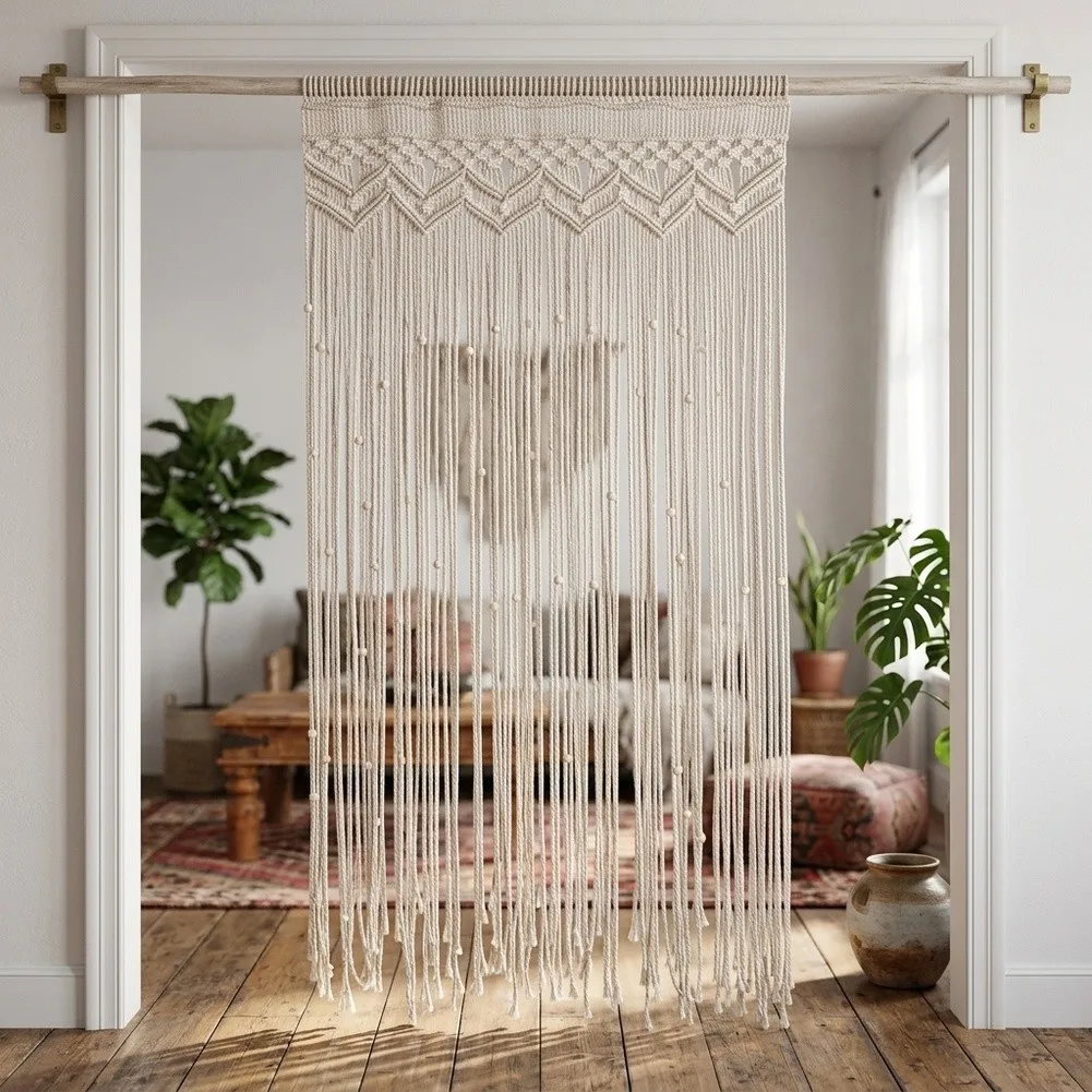 HanFor Dwoven Cotton For Door Curtain for beige Size 95 by 180 cm for NorFor Dic Home for Decor Light Control Partition