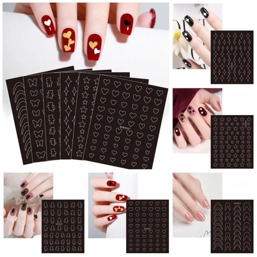 12 Sheets Airbrush Painting Nail Art Template Sticker French Design Check Flower Bow Tattoo Stencil Irregular Pattern