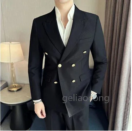 Navy Blue/Black Smoking Jacket for Men Double Breasted Peak Lapel Slim Fit Suit Blazer for Prom Party Formal1 Piece Wedding Coat