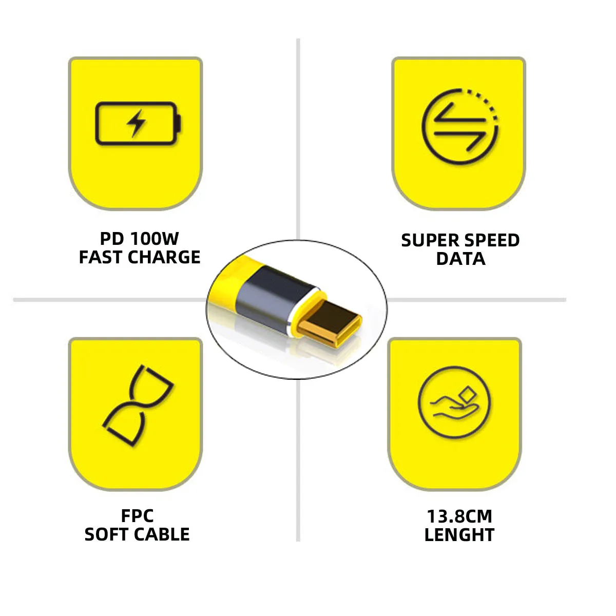 Yellow USB4 Extension Cable Slim Flat Male to Female 40Gbps with 100W Charging and 8K@60Hz Compatible with Thunderbolt3/4