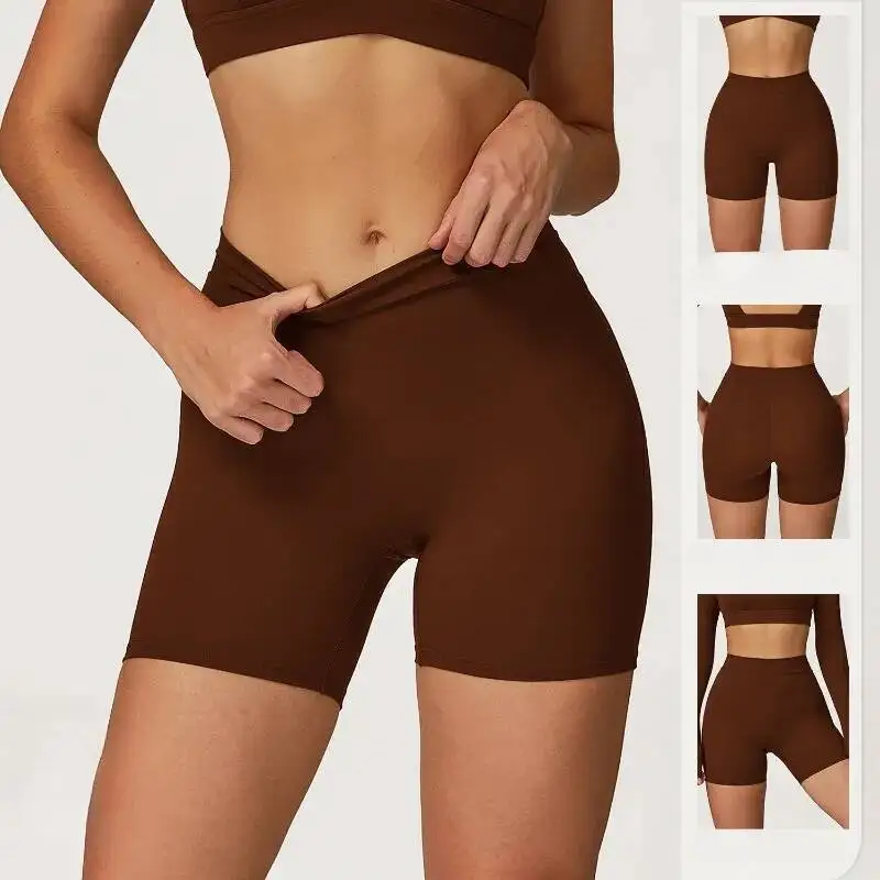 

Ladies Brushed Yoga High Waist Tight Fitting Peach Hip Lifting Shorts Outdoor Sports Running Casual Fiess Clothes