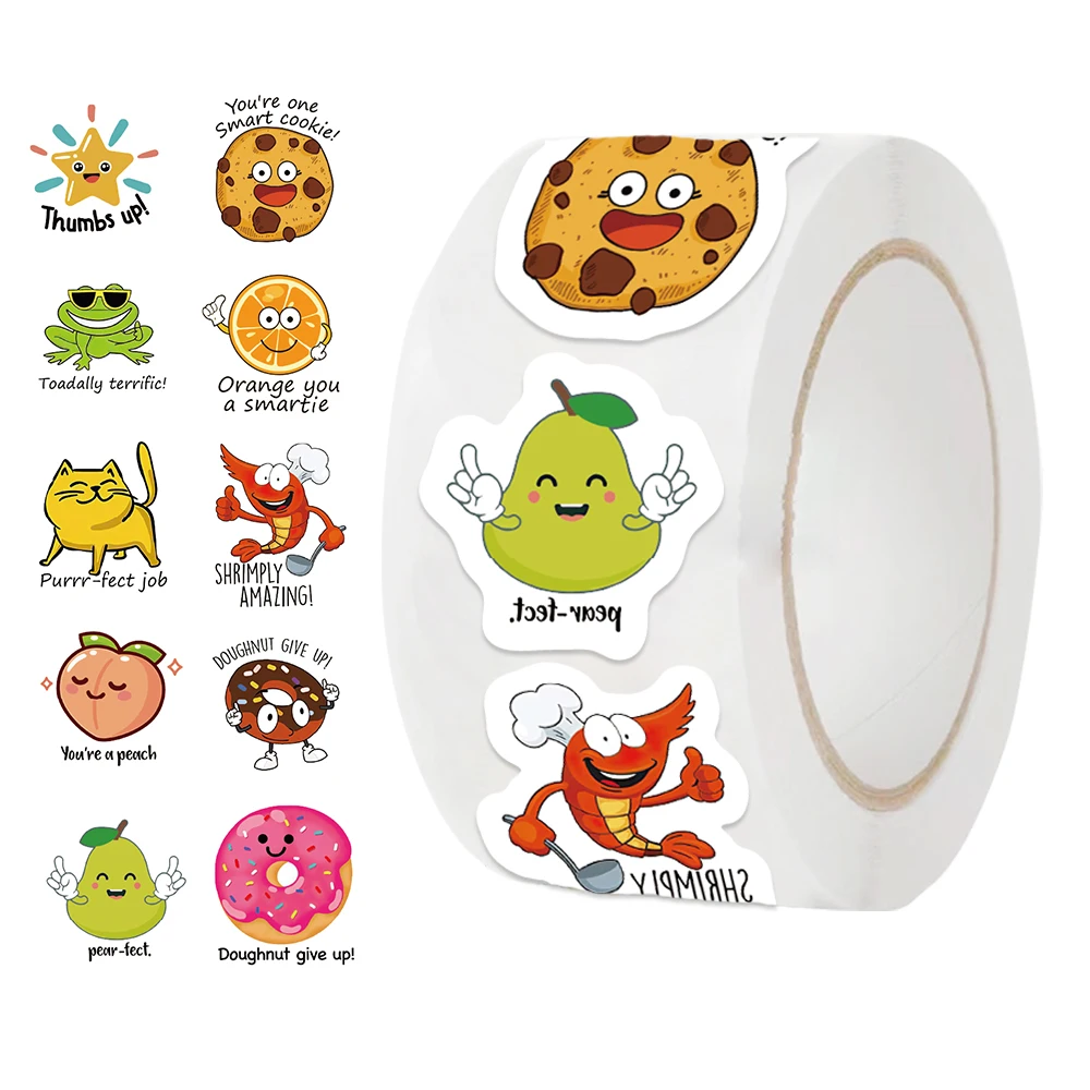 Rouleau d'autocollants mignons de récompense pour étudiants, 500 pièces, pour Scrapbook, éducation, cadeau pour enfants, apprentissage, jouets de motivation, papeterie autocollante