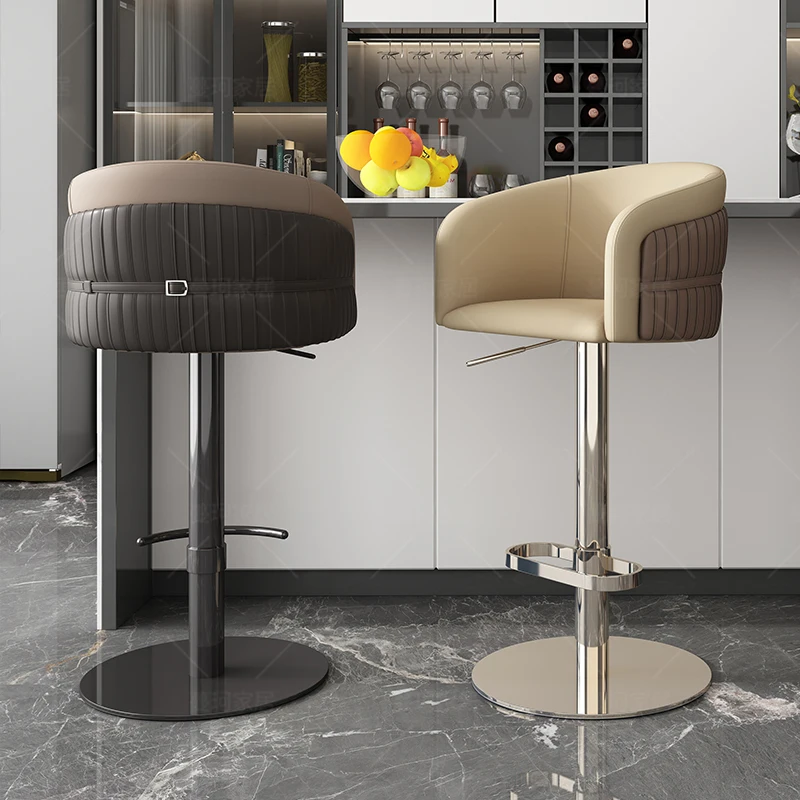 

Modern Bar Stool High Kitchen Furniture Home Counter Island Swivel Backrest Outdoor Taburete Bar Contemporary Black Brown