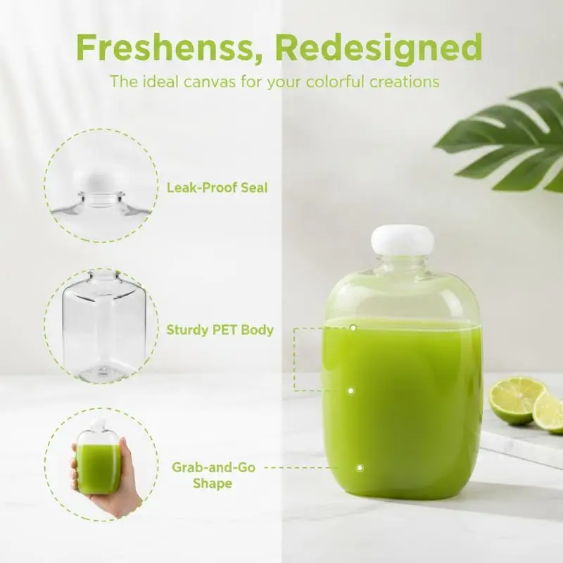 350ml Flat Drink Bottle Reusable Plastic Fruit Juice Bottles Beverage Container For Juice Milk Tea Cold Drink Shop Home Use
